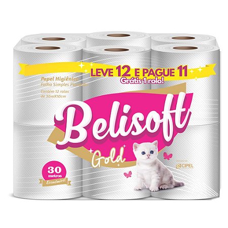 PAPEL HIGIENICO BELISOFT GOLD F. SIMPLES 12 X 30 METROS