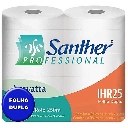 SANTHER PAPEL HIGIENICO PERSONAL FOLHA DUPLA 08 ROLOS X 250 METROS PHR25