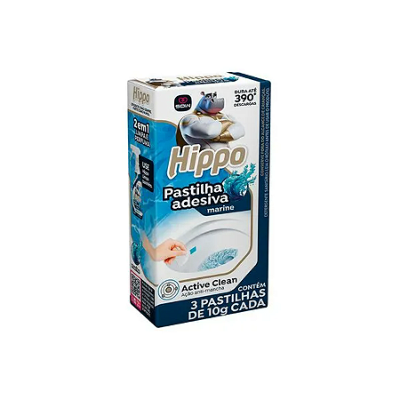 PASTILHA SANITARIA ADESIVA HIPPO MARINE 10 GRAMAS COM 03 UNIDADES