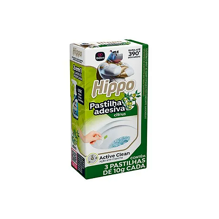 PASTILHA SANITARIA ADESIVA HIPPO CITRUS 10 GRAMAS COM 03 UNIDADES