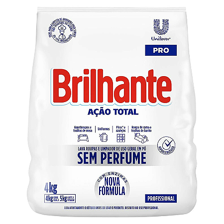 DETERGENTE PO BRILHANTE LIMPEZA TOTAL SEM PERFUME 04 KGS