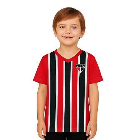 Camiseta Infantil São Paulo Tricolor Listrada Oficial