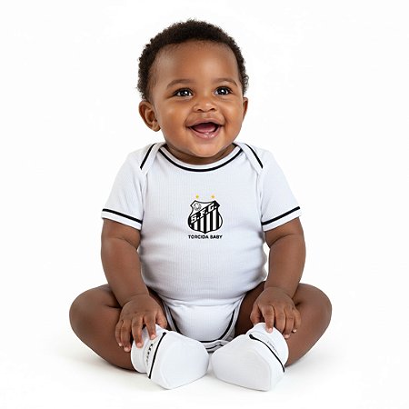 Body e Pantufa Bebê Santos Branco - Torcida Baby
