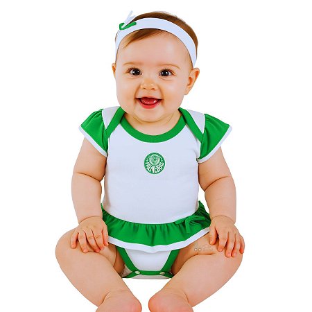 Body Vestido Bebê Palmeiras com Tiara Oficial