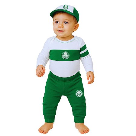 Kit Bebê Palmeiras Com Body Calça Boné Oficial