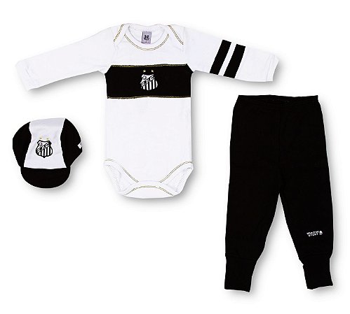 Conjunto Bebê Santos Com Body e Boné Longo Oficial