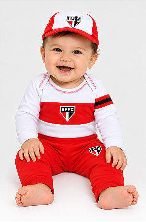 Conjunto Longo São Paulo Kit Com Body Calça e Boné Oficial