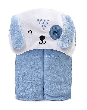 Toalha De Banho Bebê Forrada C/ Capuz Bordado Azul Papi