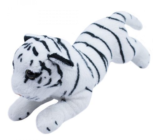 Pelúcia Tigre Branco Filhote Deitado Realista 25cm