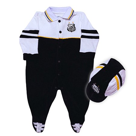 Macacão Bebê Santos Longo Plush Com Boné Oficial
