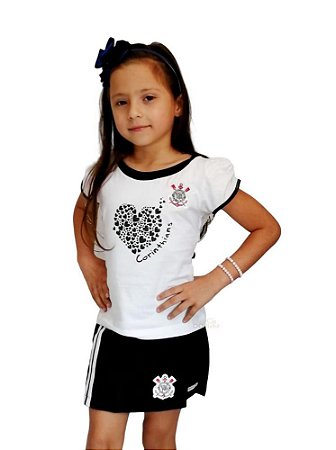 Conjunto Infantil Corinthians Camisa Short Saia Oficial