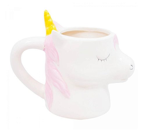 Caneca De Porcelana Formato Unicórnio Rosa 400ml
