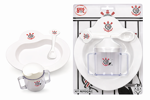 Kit Refeição Bebê Corinthians Com Pratinho Colher e Copinho