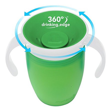 Copo 360º Miracle Cup Com Tampa 207ml Verde Munchkin