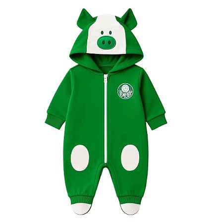 Macacão Bebê Palmeiras Porquinho com Gorro Oficial