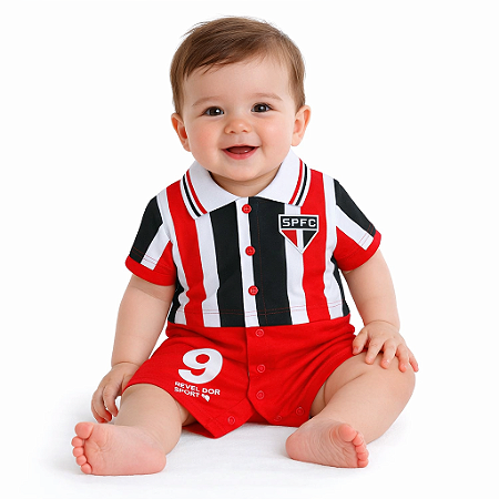 Macacão Bebê São Paulo Uniforme Campo Oficial