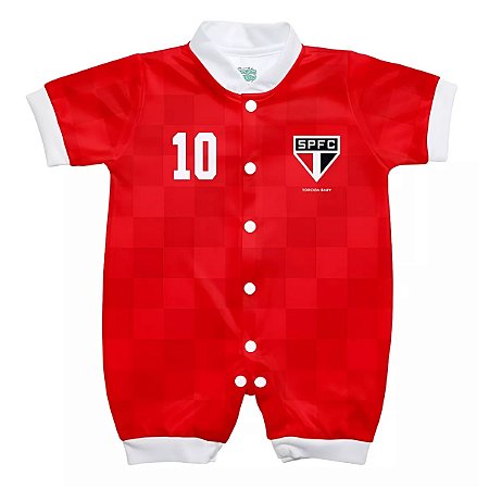 Macacão Bebê  São Paulo Vermelho Manga Curta Torcida Baby