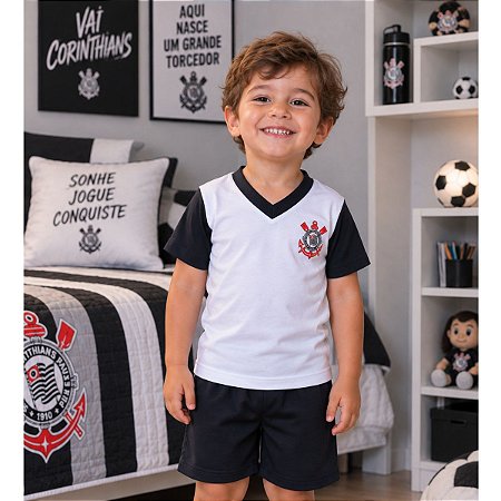 Pijama Infantil Corinthians Manga Curta 100% Algodão Oficial