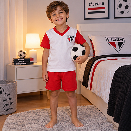 Pijama Infantil São Paulo Manga Curta 100% Algodão Oficial