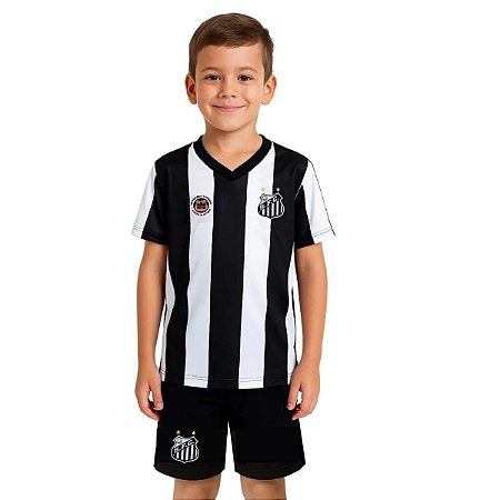 Uniforme Infantil Santos Listrado Camisa e Shorts Oficial