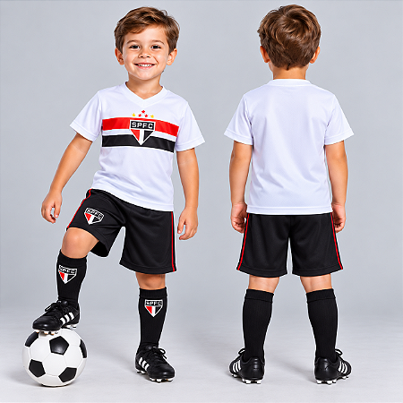 Uniforme Infantil São Paulo Kit 3 Peças Meião Preto Oficial