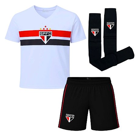 Uniforme Infantil São Paulo Kit 3 Peças Meião Preto Oficial