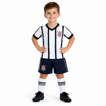 Uniforme Infantil Corinthians Listrado Kit 3 Peças Oficial