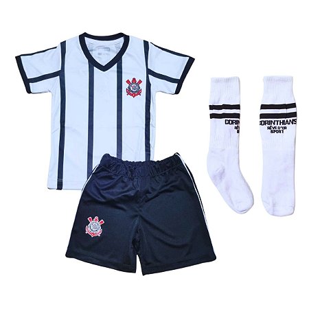Uniforme Infantil Corinthians Listrado Kit 3 Peças Oficial