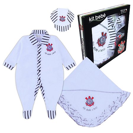 Kit Bebê Corinthians Saída Maternidade Macacão Manta e Boné