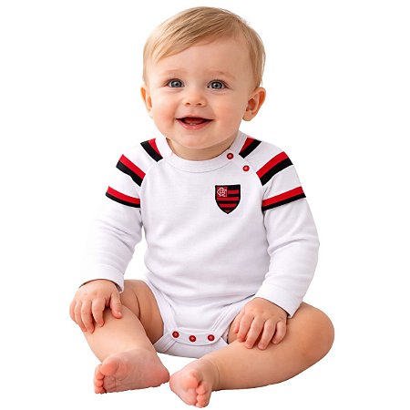 Body Flamengo Manga Longa Escudo Bordado Oficial
