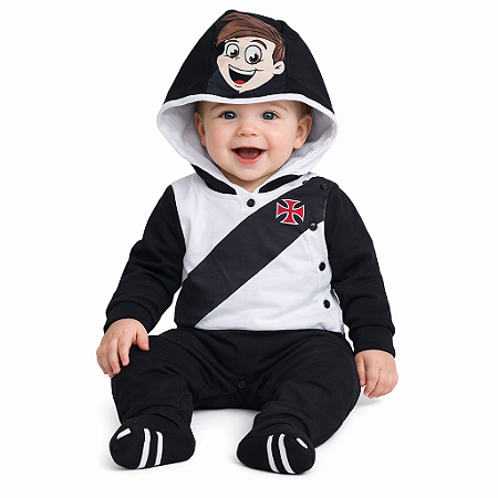 Macacão Bebê Vasco Mascote Manga Longa Oficial