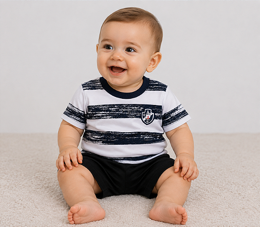 Camiseta Bebê Infantil Vasco Listras 100% Algodão Oficial