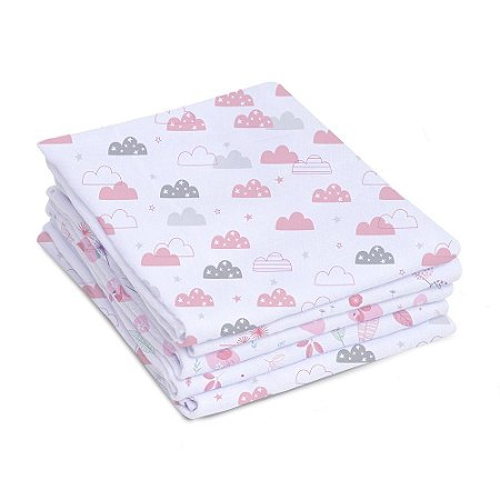 Kit Fralda Pano Luxo Bebê Com 15 Pçs Rosa Papi 70x70cm