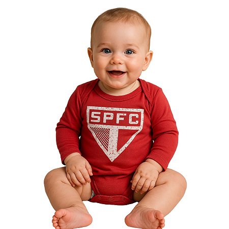 Body Bebê São Paulo Vermelho Manga Longa Oficial