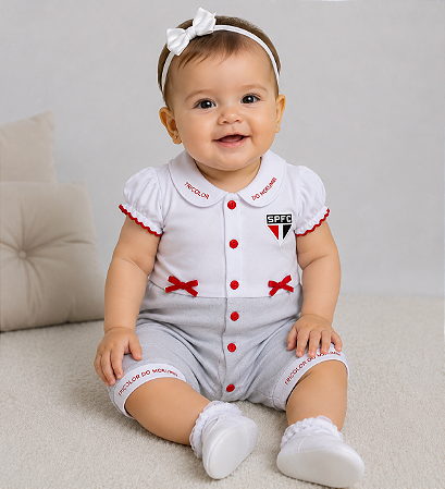 Macacão Bebê São Paulo Oxford Feminino Oficial