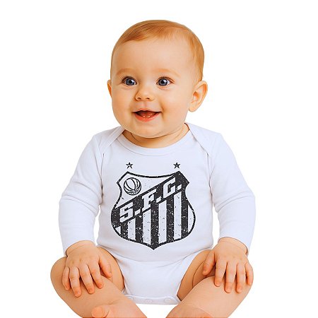 Body Bebê Santos Manga Longa Estampa do Escudo Oficial