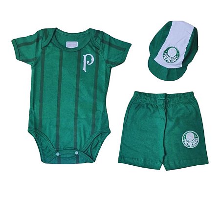 Uniforme Bebê Palmeiras Body Shorts e Boné Oficial