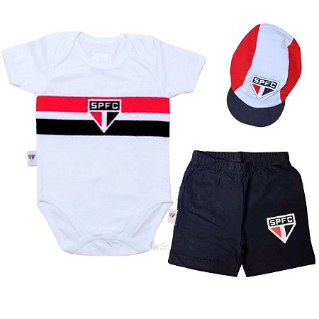 Uniforme Bebê São Paulo Body Shorts e Boné Oficial