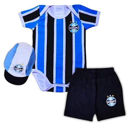 Uniforme Bebê Grêmio Body Shorts e Boné Oficial