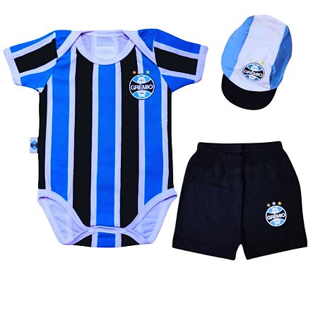 Uniforme Bebê Grêmio Body Shorts e Boné Oficial