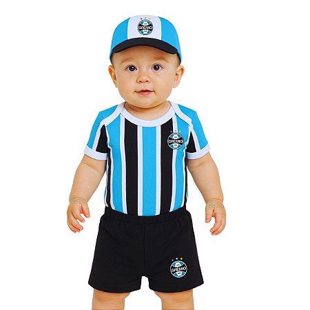 Uniforme Bebê Grêmio Body Shorts e Boné Oficial