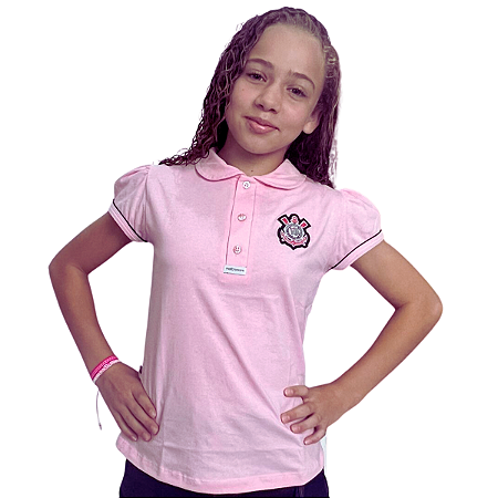 Camisa Polo Infantil Corinthians Rosa Oficial​ - Cia Bebê