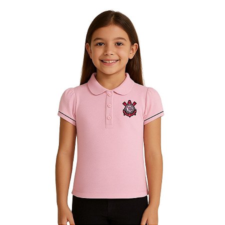Camisa Polo Infantil Corinthians Rosa Oficial