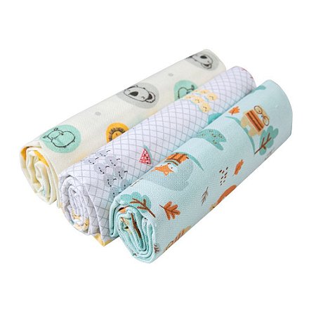 Kit Cueiro Flanelado 1,0m x 80cm Karinho Neutro 3 Pçs Papi