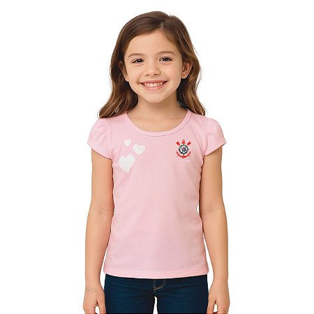 Camisa Infantil Corinthians Baby Look Rosa Oficial