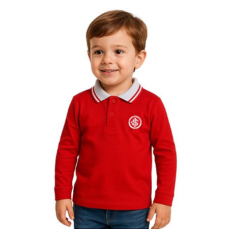 Camisa Polo Infantil Internacional Manga Longa Oficial