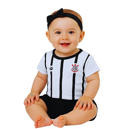 Baby Look Corinthians Bebê Listrada Branca Oficial