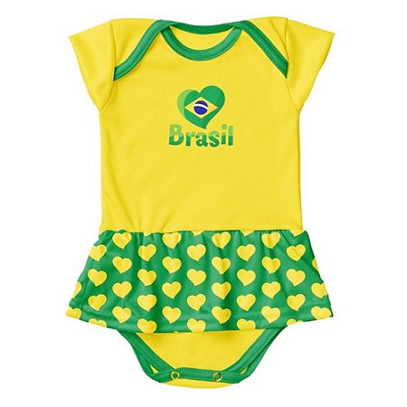 Body Vestido Brasil Corações Torcida Baby