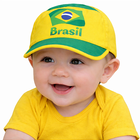 Boné Bebê Brasil Verde em Amarelo 100% Algodão Torcida Baby