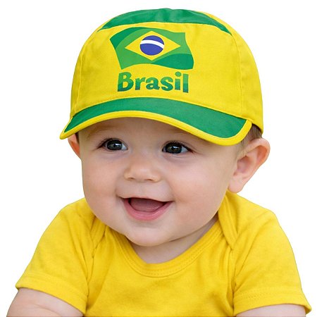 Boné Bebê Brasil Verde em Amarelo 100% Algodão Torcida Baby